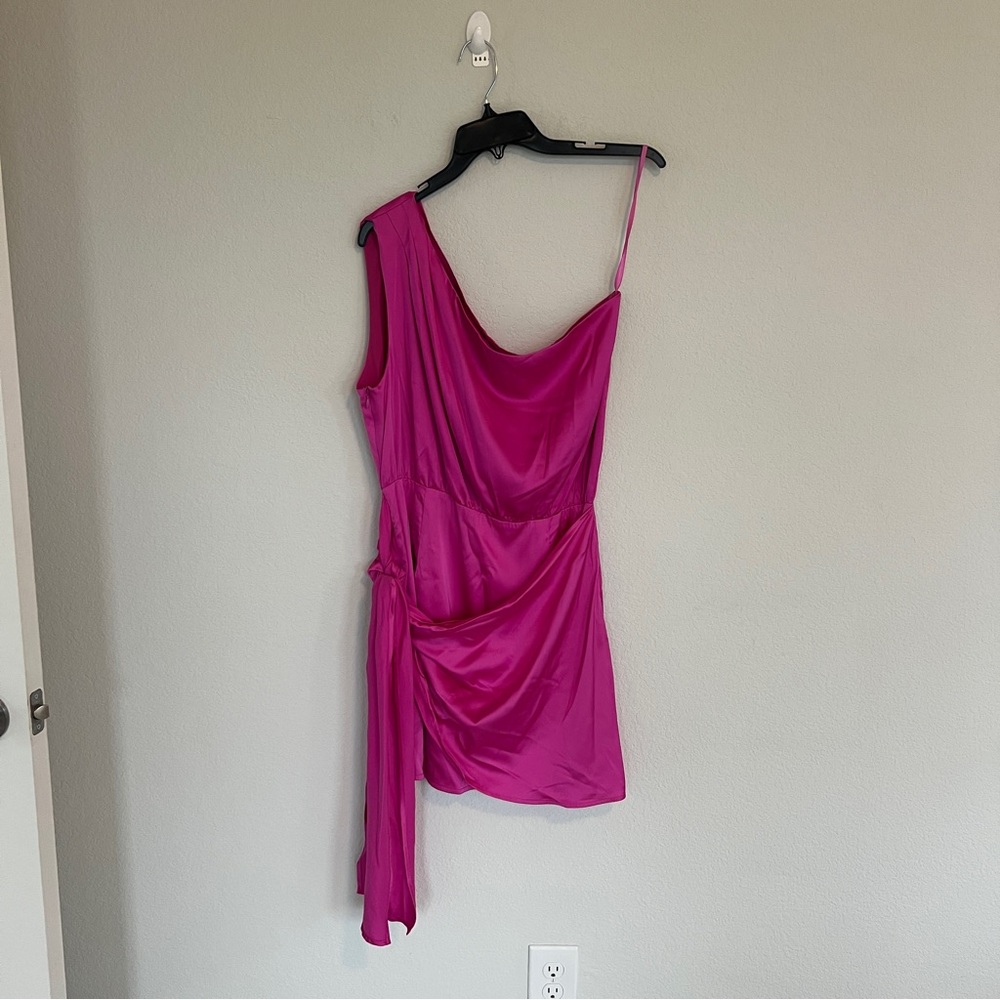 Runaway The Label Pink Faux Wrap One Shoulder Satin Dress Size 8